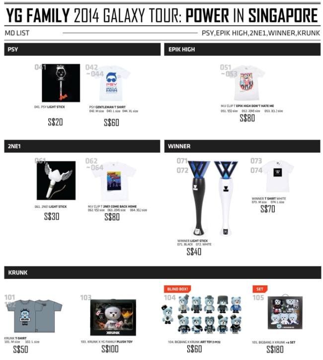 YG Family Concert in Singapore Merchandise List 2